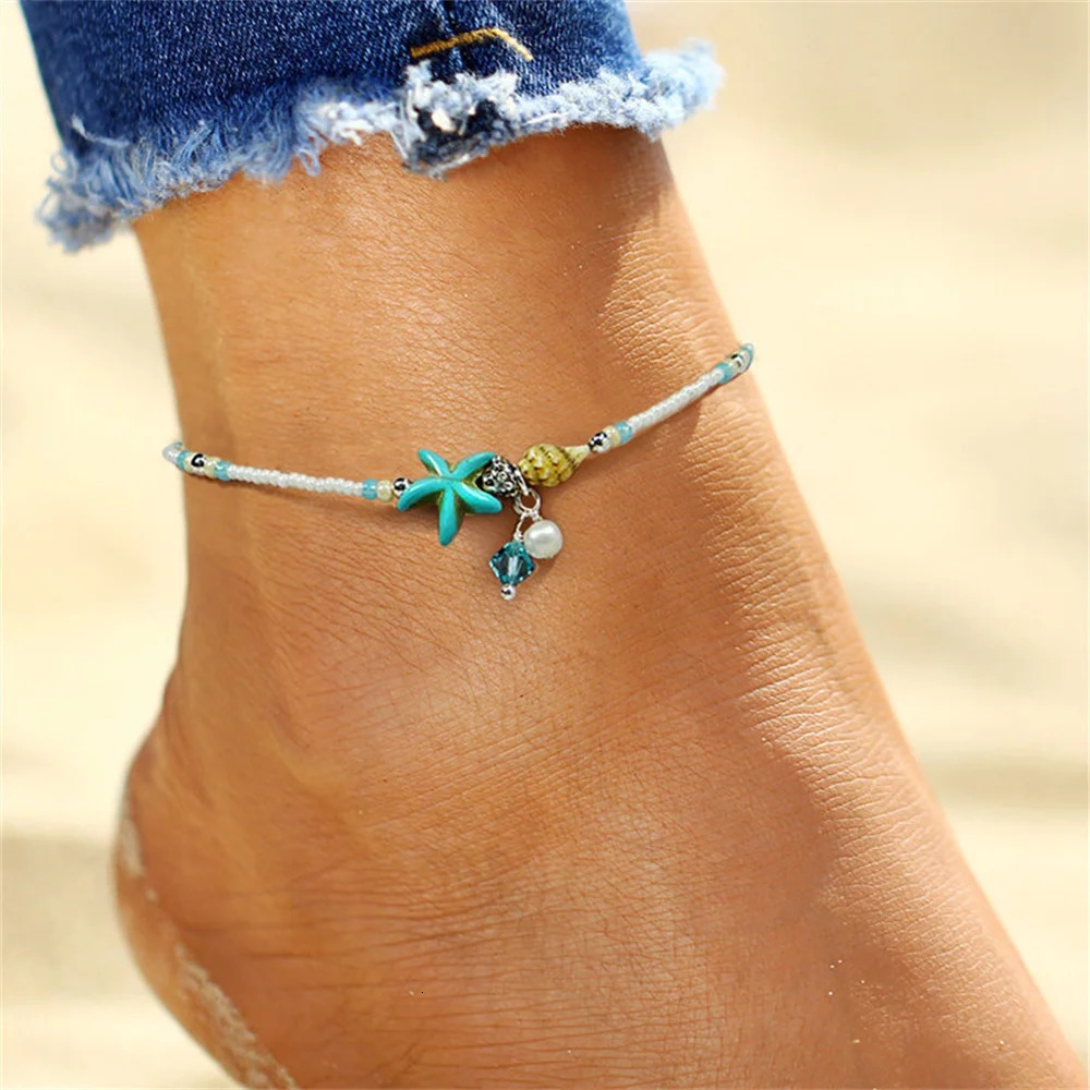 Bohemian Shell Starfish Summer Beach Anklets for Women Tortoise Ankle Bracelet on Leg Girls Barefoot Handcraft Chain Jewelry 251226