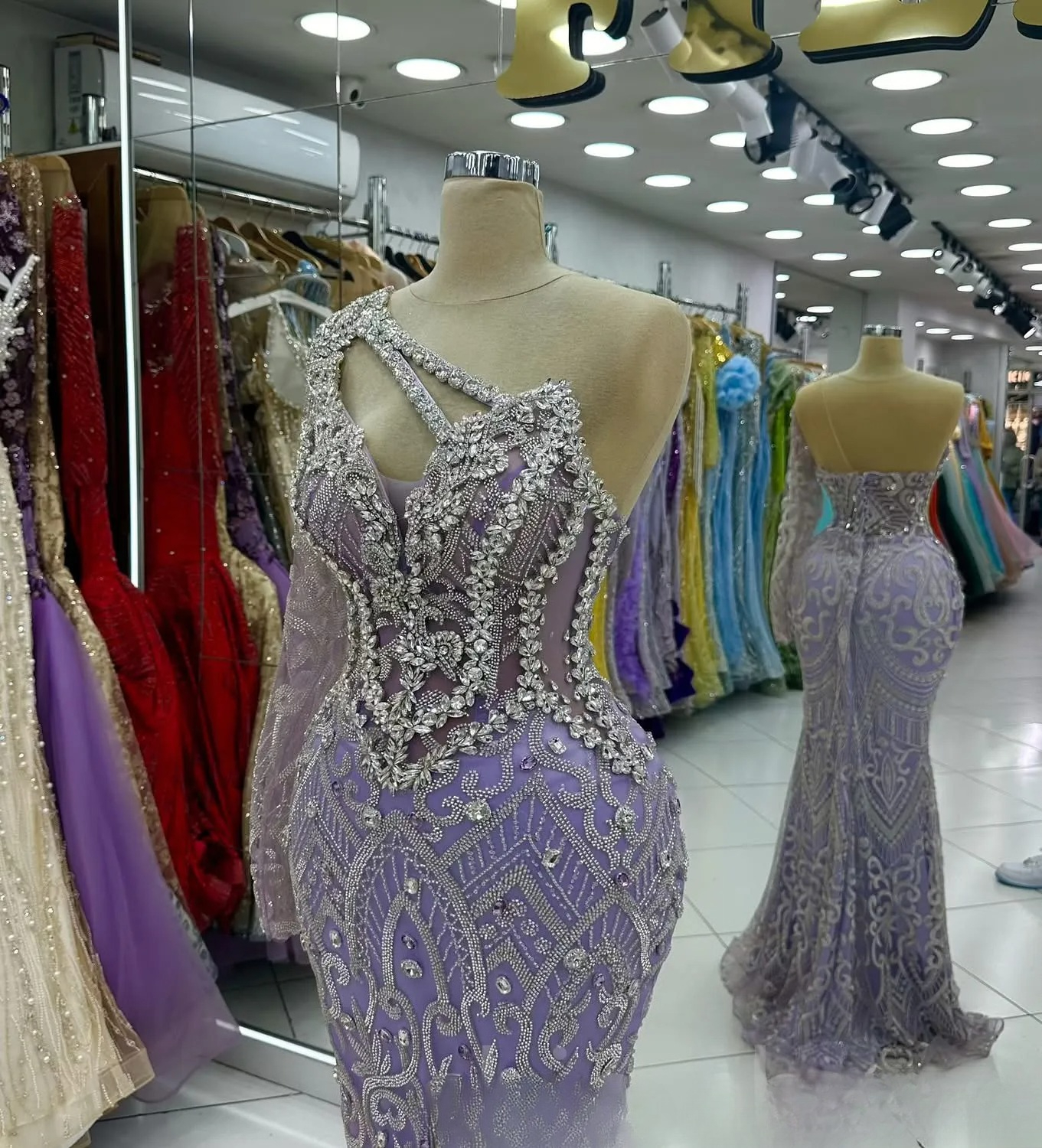 Elegant Lavender Mermaid Prom Dress With Sequined Rhinestone One-Shoulder Evening Gowns for Women Luxury Formal Party Special Occasions Robes de soire