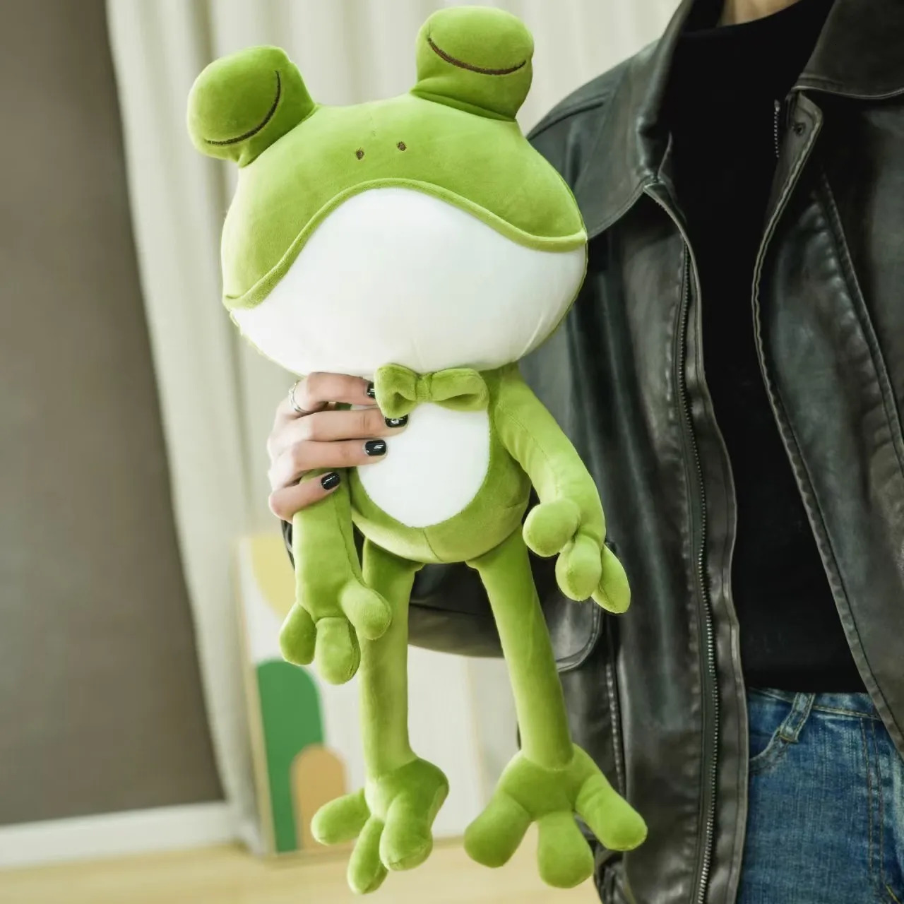 Kawaii Plush Toy Green Frog Prince Long Leg Stuffed Doll Sleep Pillow Cute Plushie for Kids Birthday Xmas Gift 251226 Y260128