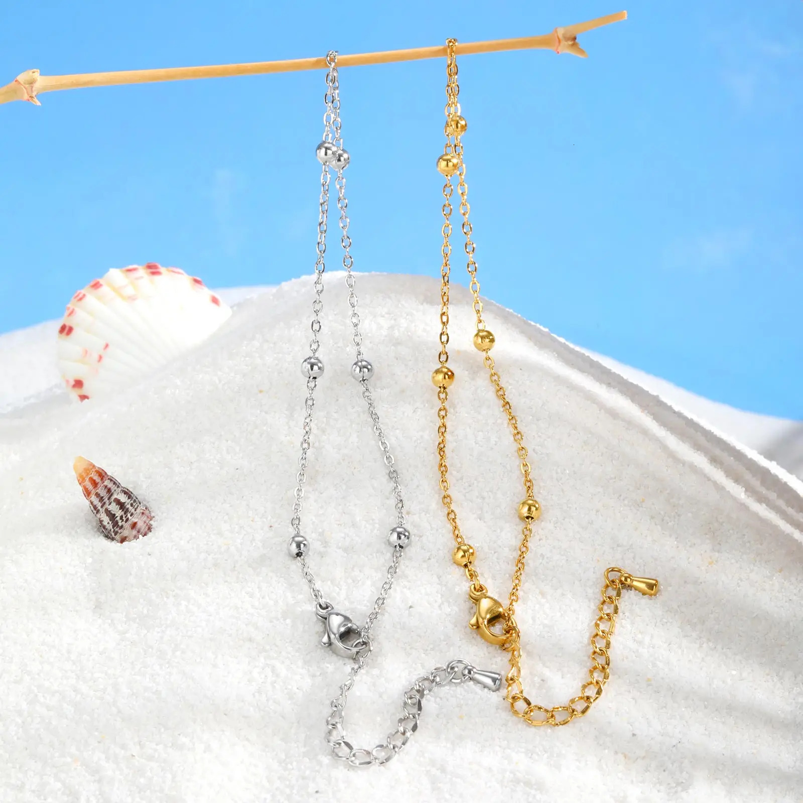 Boho Beaded Ball Ankle Chain Bracelets for Women Gold Plated Stainless Steel Anklet Summer Beach Waterproof Foot Jewelry Gift 251226