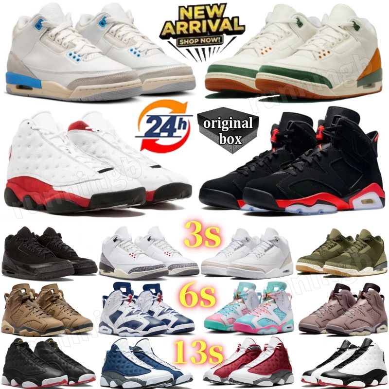 With Box Designer Basketball Shoes 3s 6s 13s Family Affair Lucky Shorts Black Cat White Cement Reverse Infrared Chicago Flint Mens Womens Outdoor Trainers Sneakers