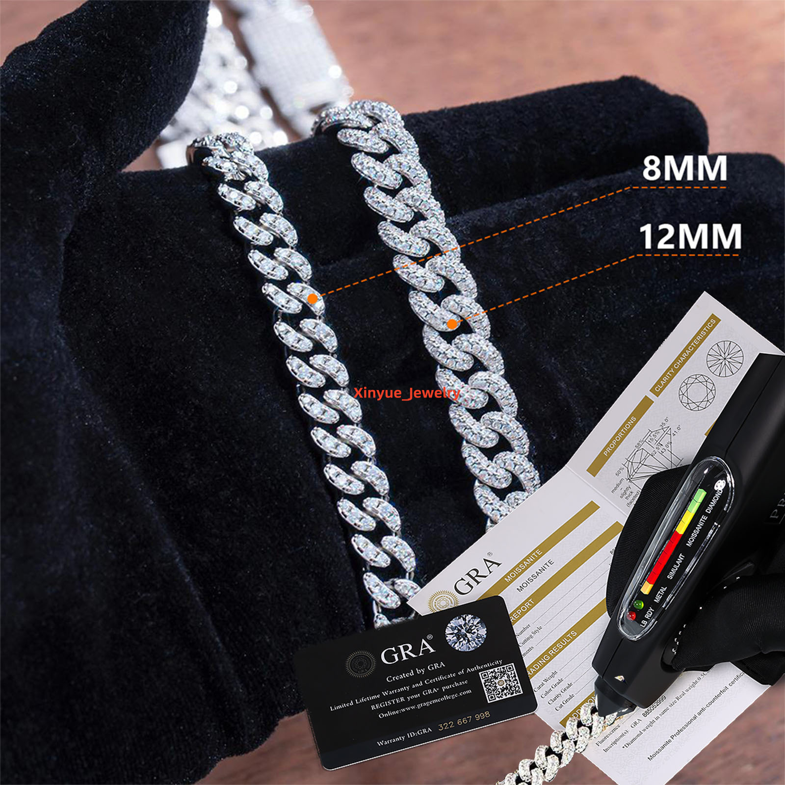 Moissanite Necklace 6MM 8MM 10mm 12mm 15mm Hip Hop Jewelry 925 Sterling Silver Bracelet Men Women VVS Iced Out Cuban Link Chain