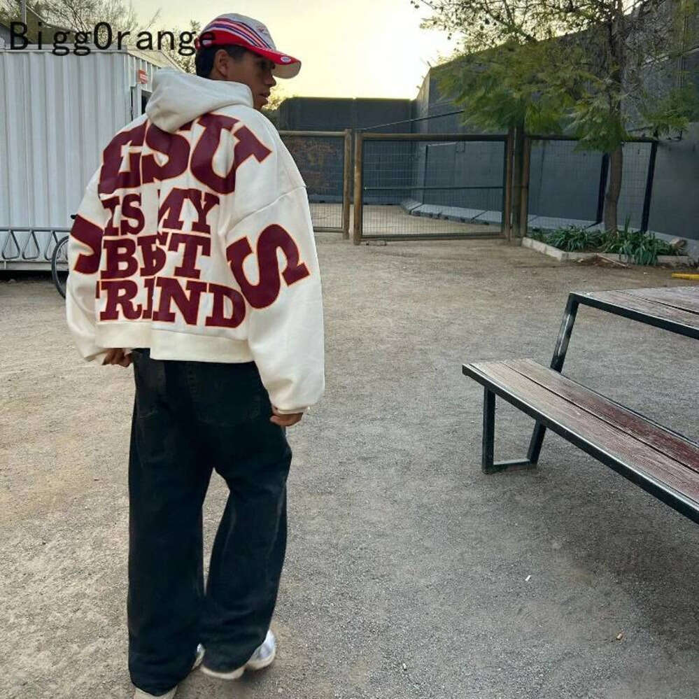 Letter Print American Trendy Loose Men Women Same Spring and Autumn Casual Hoodies Hip Couple Hood Pullover Sweatshirt Zhehan