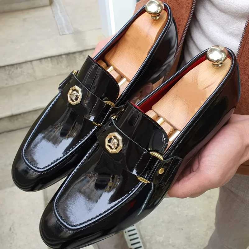 New Arrivals Loafers for Men Buckled Shiny Black Leather Shoes Slip-On Office Career Dress Shoes Free Shipping Big Size 38-47 Z251227