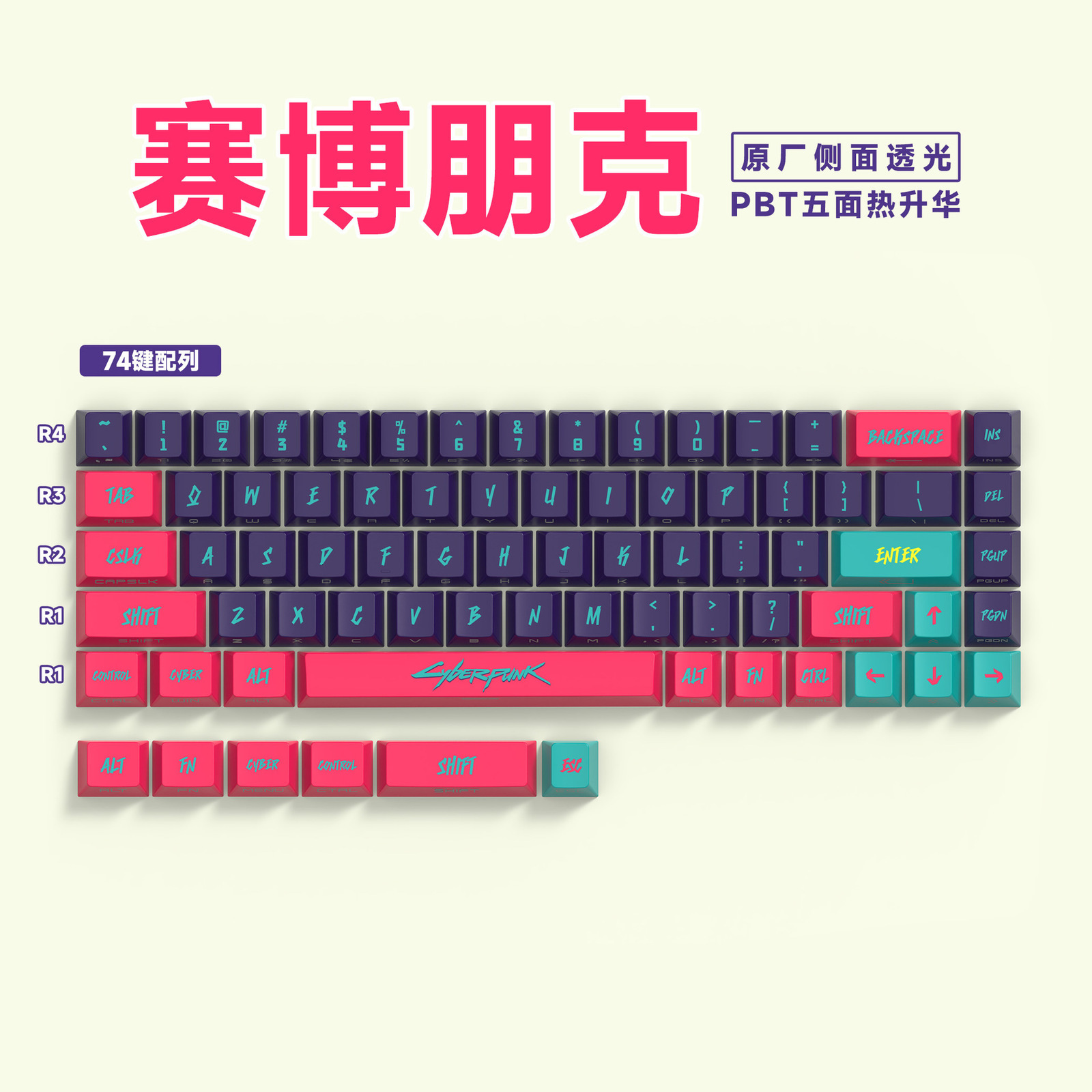 74Key Small Layout Keycaps Original SideEngraved Translucent PBT DyeSublimation Keycaps Compatible with 606168 Mechanical Keyboards 240929