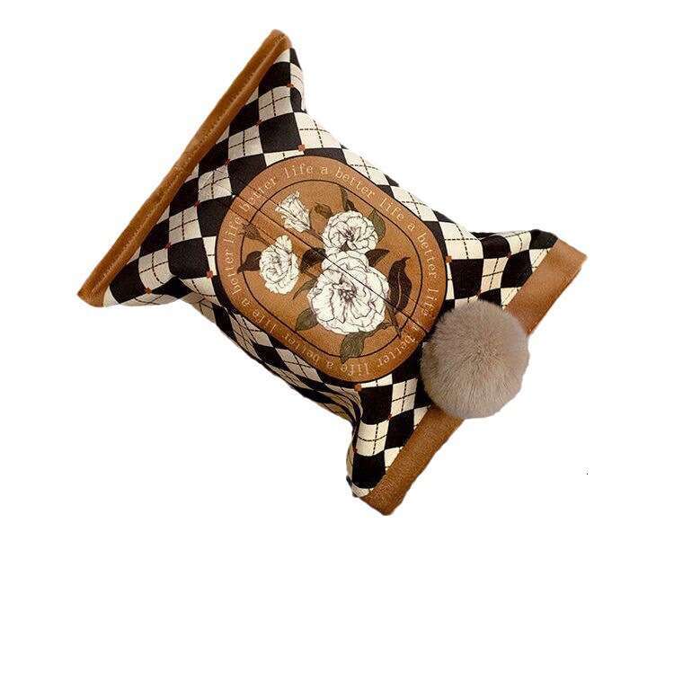Retro Style Light Luxury European Inspired Tissue Box Cover Hand Painted Floral Print On Short Pile Plush Fabric