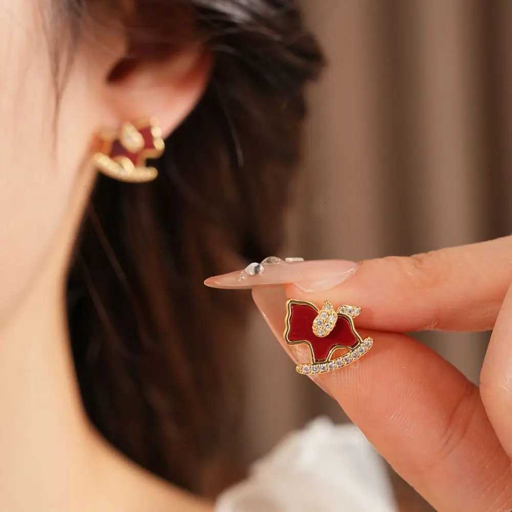 luxury Fashion Jewelry New Year Horse Earrings Collarbone Chain Cartoon Zircon Horse Pendant Necklace Rhinestone Gold Red Drop Earrings M251227