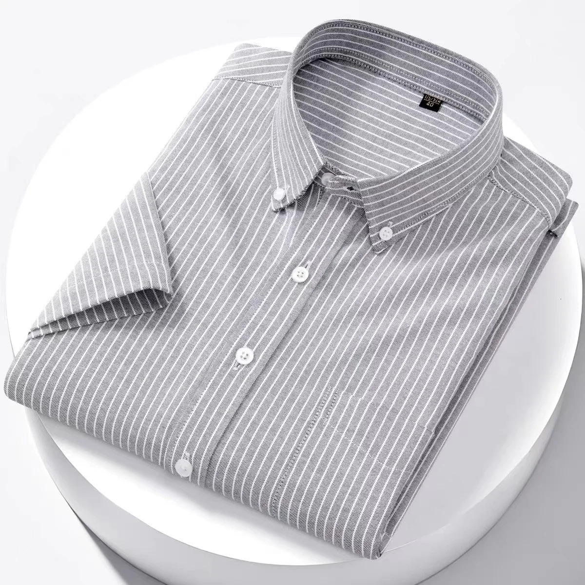 Mens Oxford Shirt 100 Cotton Short Sleeve Causal Stripe Solid Summer Basic Business Formal Social White Slim Fit Blouse 251226