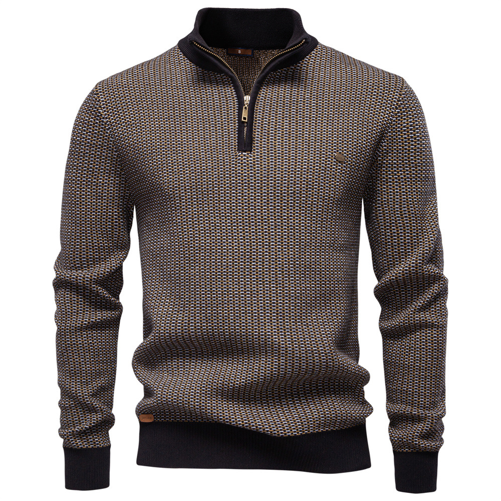 WOZK autumn and winter new men's thick sweater men's half zipper stand up collar business casual sweater men designer