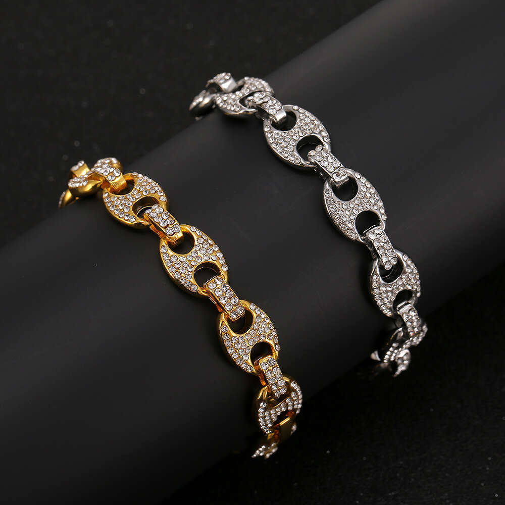 Bracelet for Women Hip-Hop Trendy Gold-Plated Alloy Bracelet Inlaid Diamond Bean Button Chain Tarnish-Resistant Versatile Daily Jewelry pearl bracelet
