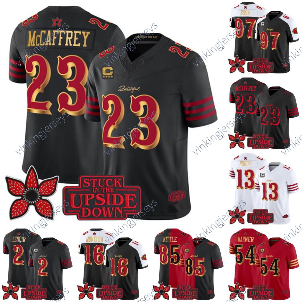 San Francisco Mccaffrey 49erssssss Jersey Rivalries x Stranger Things Edition Jerseys Brock Purdy Mac Jones George Kittle Fred Warner Joe Montana Jerry Rice Bosa