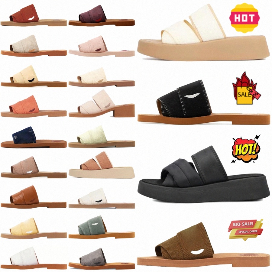 Woody Slides Open-Toe Sandals Mule Flat Designer Canvas Slipper hick Bottom Net Red Black White Summer Flat Flip Flops Women t5g8#
