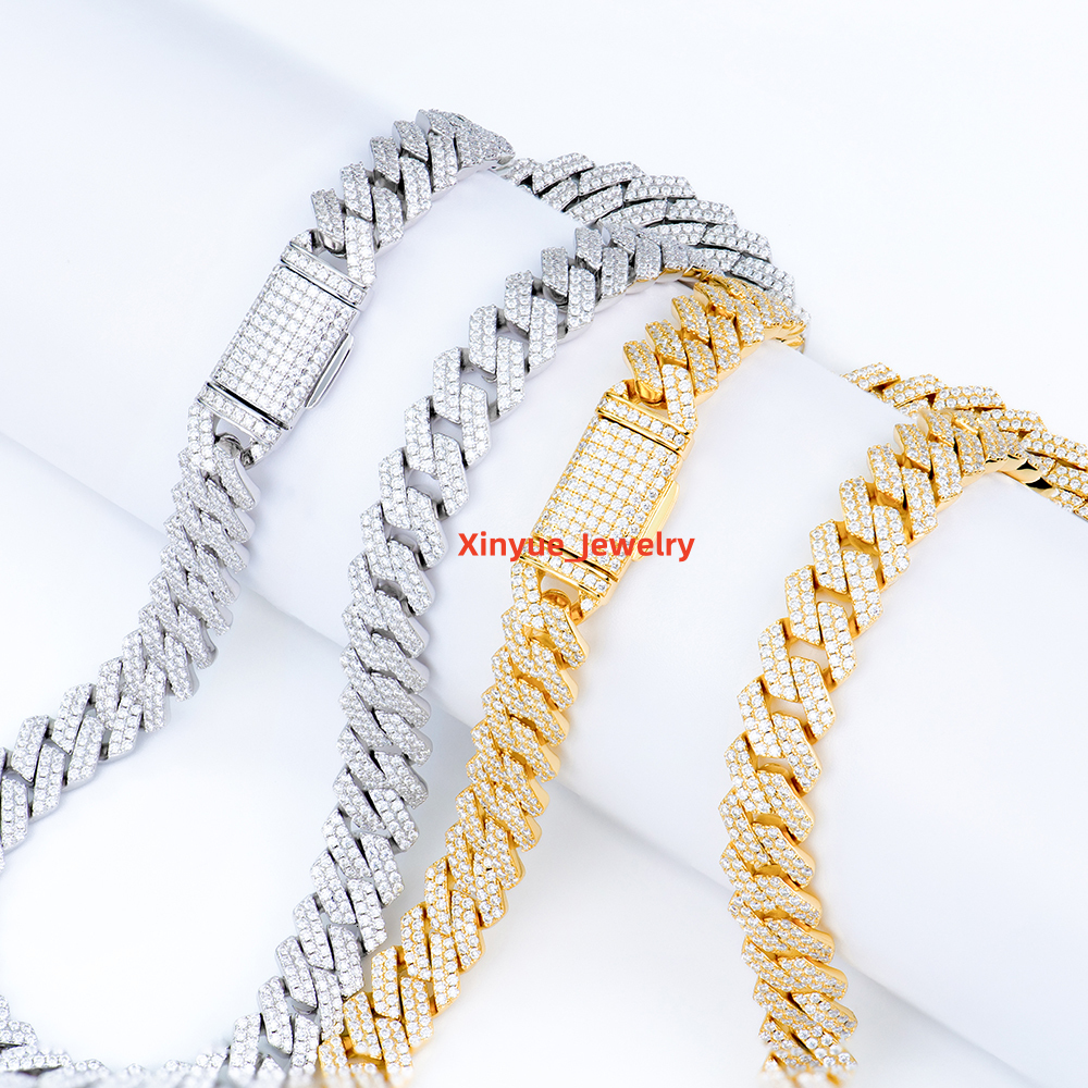 18k Gold Plated Moissanite Diamond 10mm Iced Out Chain Gold/ Silver Bling Diamond Luxury Hip Hop Jewelry Gifts for Women Men