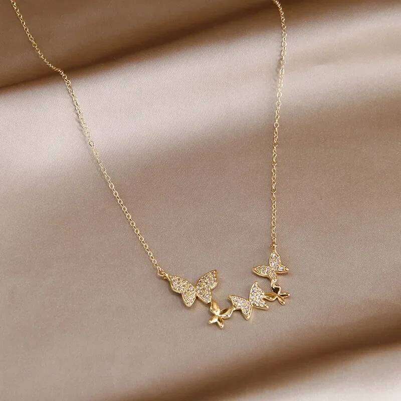 Classic Cubic Zircon Butterfly Pendant&necklaces for Women Fashion Brand Jewelry Crystal Insect Chain Choker Necklaces
