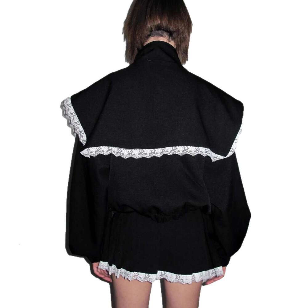 Lace Patchwork Short Skirt Set High End French Design Chiffon Blouse Loose Solid Color Zipper Long Sleeve Cardigan Luxury - view 6