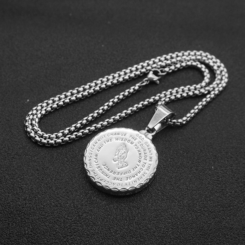 Retro Praying Hands And Bible Verse Double Sided Pendant Necklace with Chain For Mens 316L Stainless Steel 18K Gold Plated Jewelry