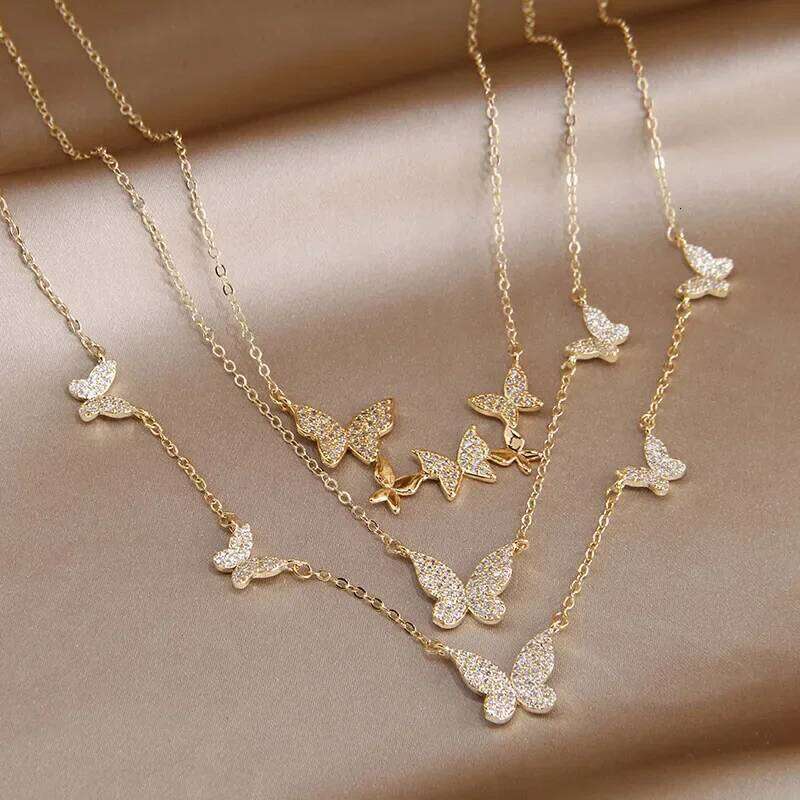 Classic Cubic Zircon Butterfly Pendant&necklaces for Women Fashion Brand Jewelry Crystal Insect Chain Choker Necklaces