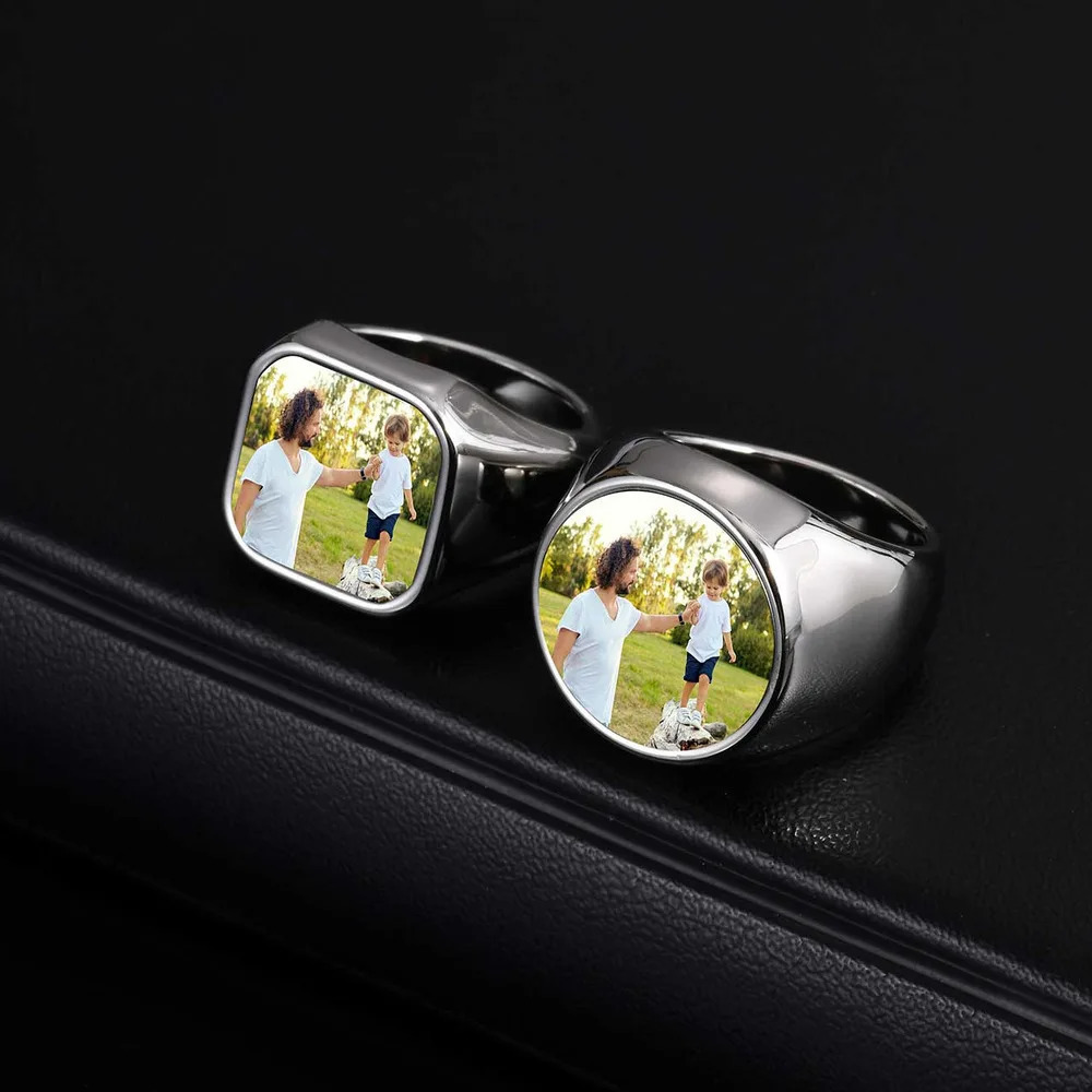 Waterproof Po Picture Ring for MenCustom Stainless Steel Square Round RingPersonalized Thumb Ring 251224