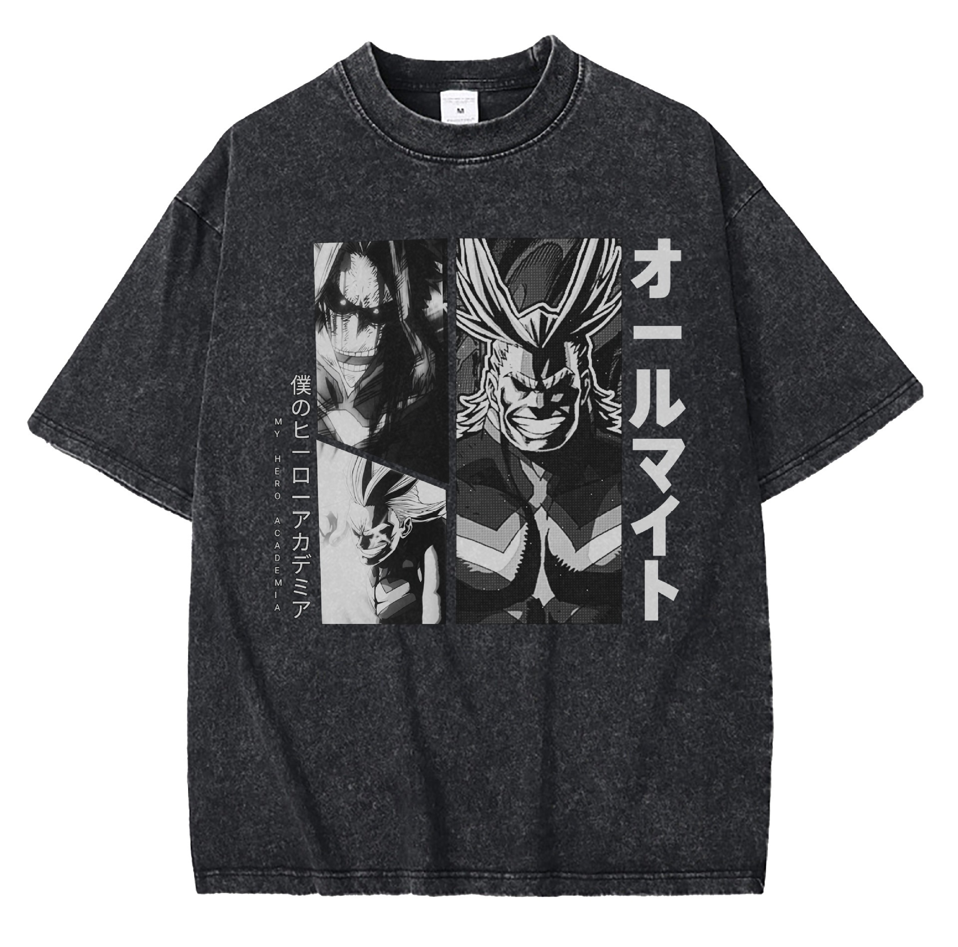 Streetwear American Vintage Anime Print T-shirt for Men, 230g Washed Loose Fit Short Sleeve, High Street Cross-Border Vintage Tee