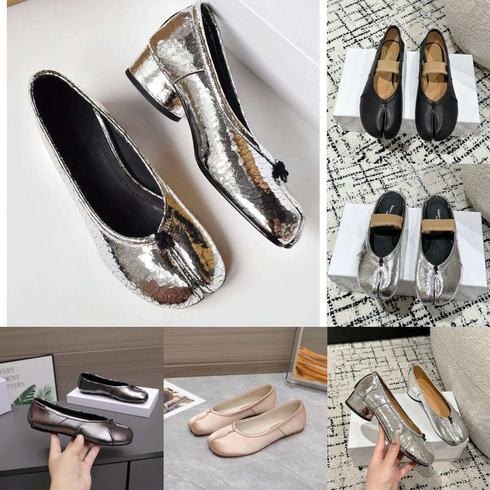 10a Womens mm6 Ballet Flat maison tabi Designer Mary Jane Luxury brand Dress Scuffs Loafer ballerina Casual Shoe Black White Leather Sliver Chunky Heel Walk shoes