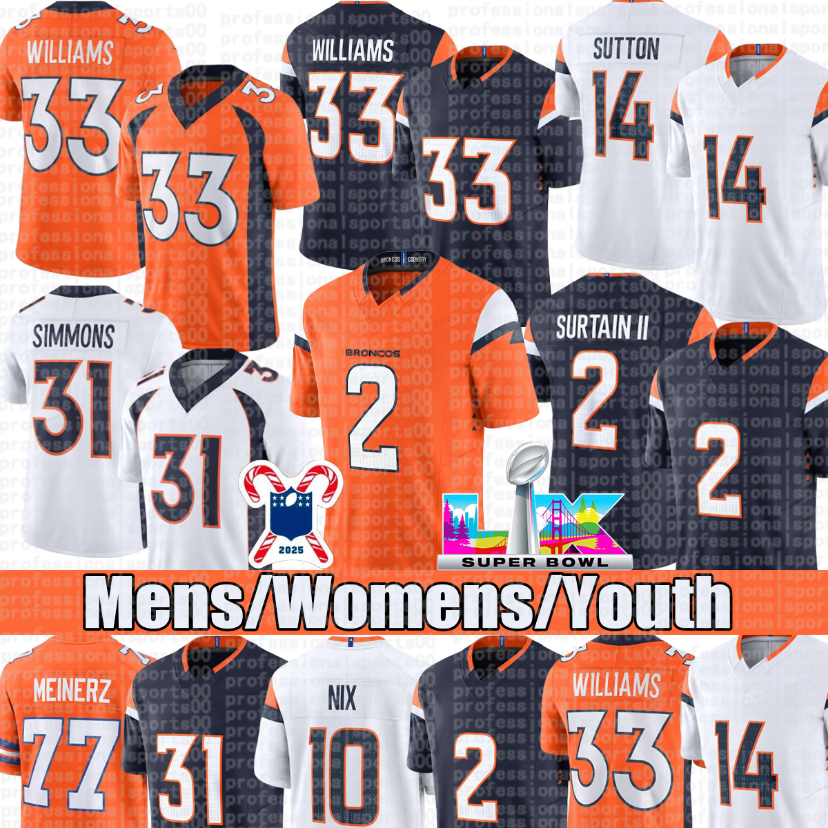 Denvers Broncoss jersey DenvercityBroncos jersey 10 Bo Nix John Elway 2 Patrick Surtain II Peyton Manning Javonte Williams Troy Franklin Football Jersey