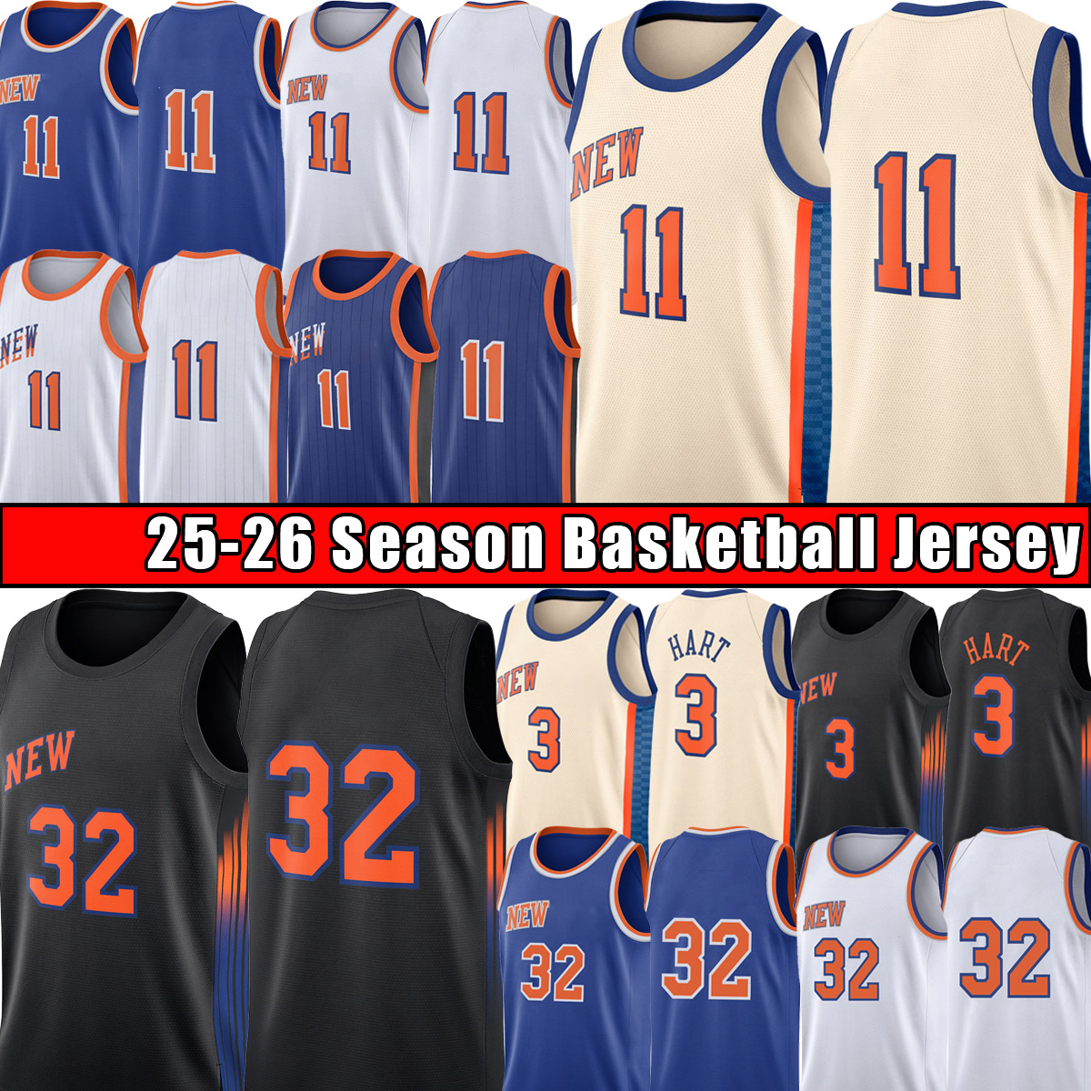 Jalens Brunson Karl Anthony Towns New Yorks Knick Basketball Jerseys Josh Hart Stitched Jerseys Men Blue white vest 2025 26 City Shirt