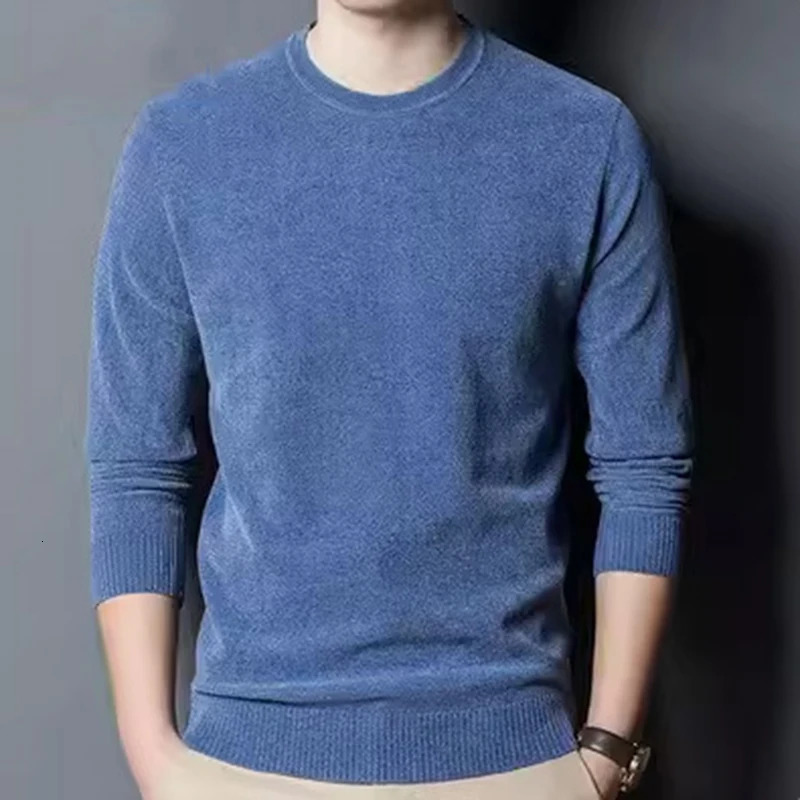 Mens Trend Round Collar Blue Camel Winter Sweaters Plush Thicken Pullovers Comfortable ThermalLong Sleeve Clothes Male 251223