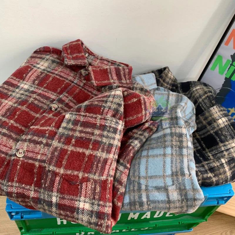 Clothing Plaid Shirt Men Harajuku Korea Mens Daily Casual Work Long-sleeved Thick Shirt Autumn Winter Shirt Jacket 251226