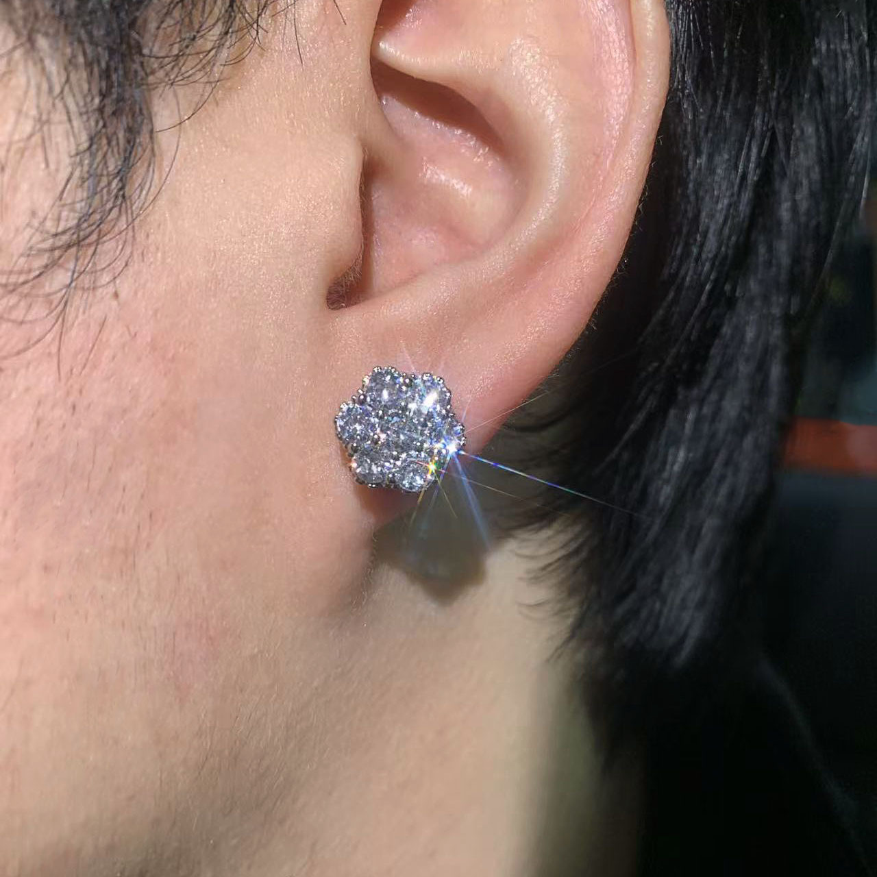 Classic Charm Flower Stud Earrings Bling Cubic Zircon Women Girl Jewelry Gift