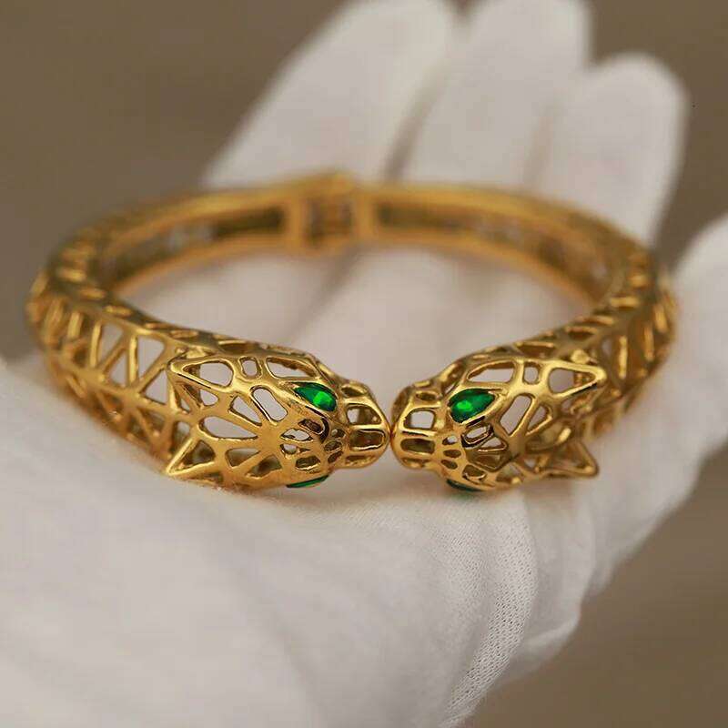 316L Classic Stainless Steel Metal Hollow Leopard for Women Elegant Bangles Rust-proof Animal Bracelets Wrist Jewelry