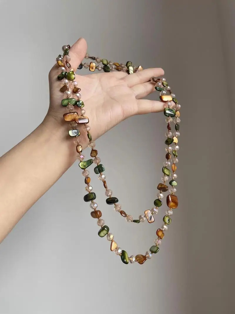 Minar Bohemian Multicolor Irregular Natural Stone Shell Crystal Glass Beads Beaded Necklace for Women Long Strand Sweater Chain 251224
