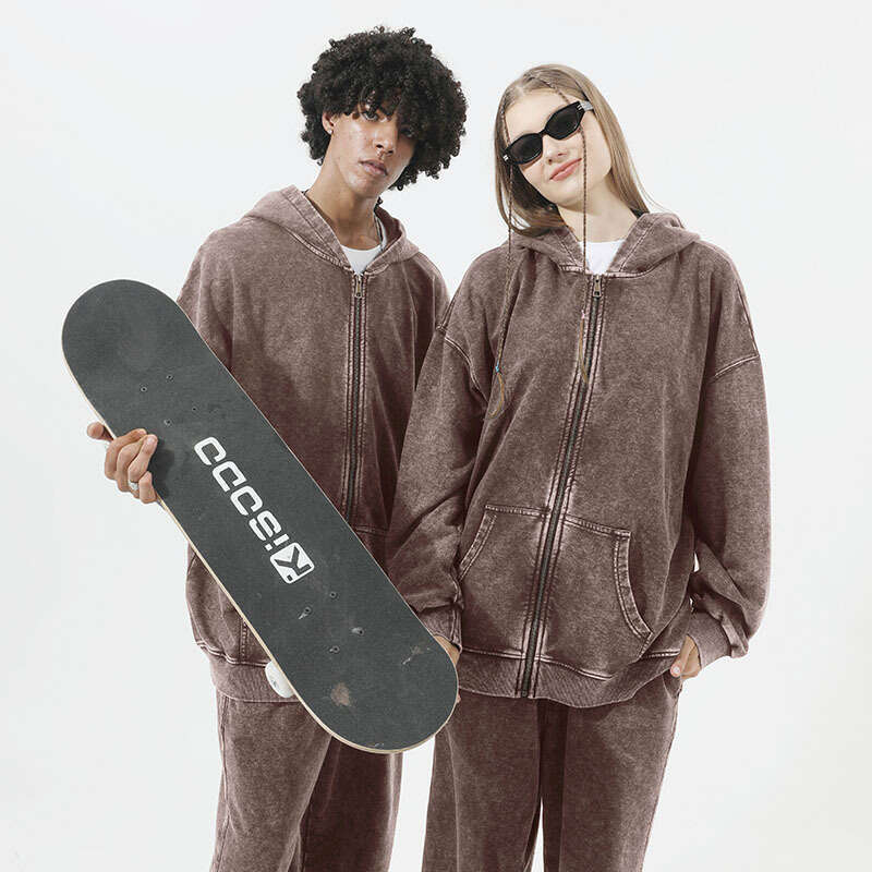 Women's Zipper Hooded Sweatshirt Trendy Cardigan Retro Oversize Washed Vintage Sudaderas Hoodies Cotton Sport Suit Long Sleeve