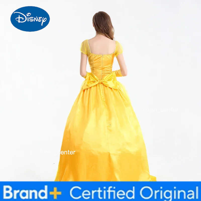 Disney Yellow Long Dress Halloween Costume Belle Princess Dress Masquerade Carnival Adult Belle Beauty And The Beast Roles Suit H2512271