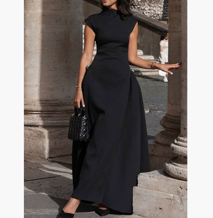 Elegant high waisted long dress for women fashionable sleeveless irregular half neck dress 2025 womens party evening dress