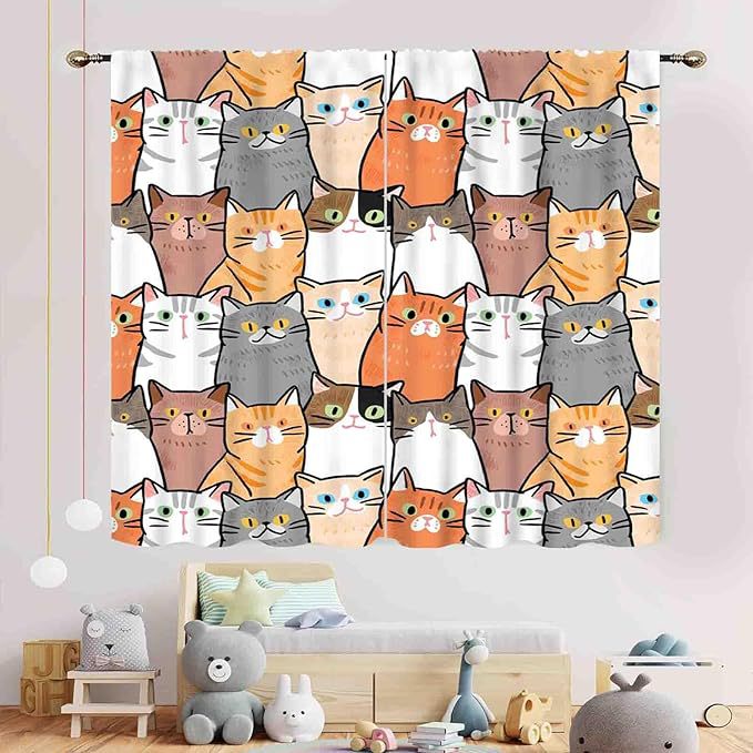 YL-38062 New Cute Kitten Animal Print Curtain for Kitchen, Cafe, and Restaurant Decorations.