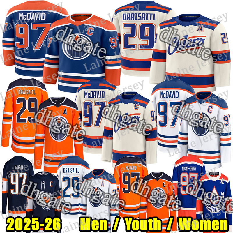 #97 Connors McDavids Edmonton Hockey Jersey Oilers Jersey #29 Leon Draisaitl Zach Hyman Ryan Nugent-Hopkins Savoie Tristan Jarry Mattias Ekholm Wayne Gretzky Jerseys