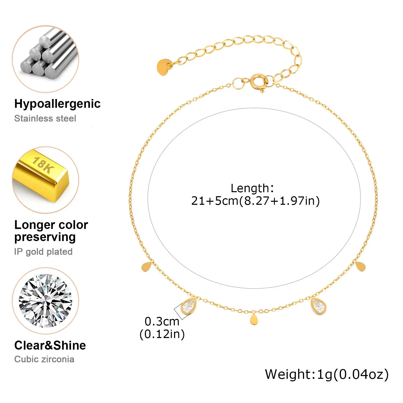 Stainless Steel Water Drop Zircon Anklet for Women Girl Gold Color Simple Foot Chain Ankle Bracelet Jewelry Summer Accessories 251226