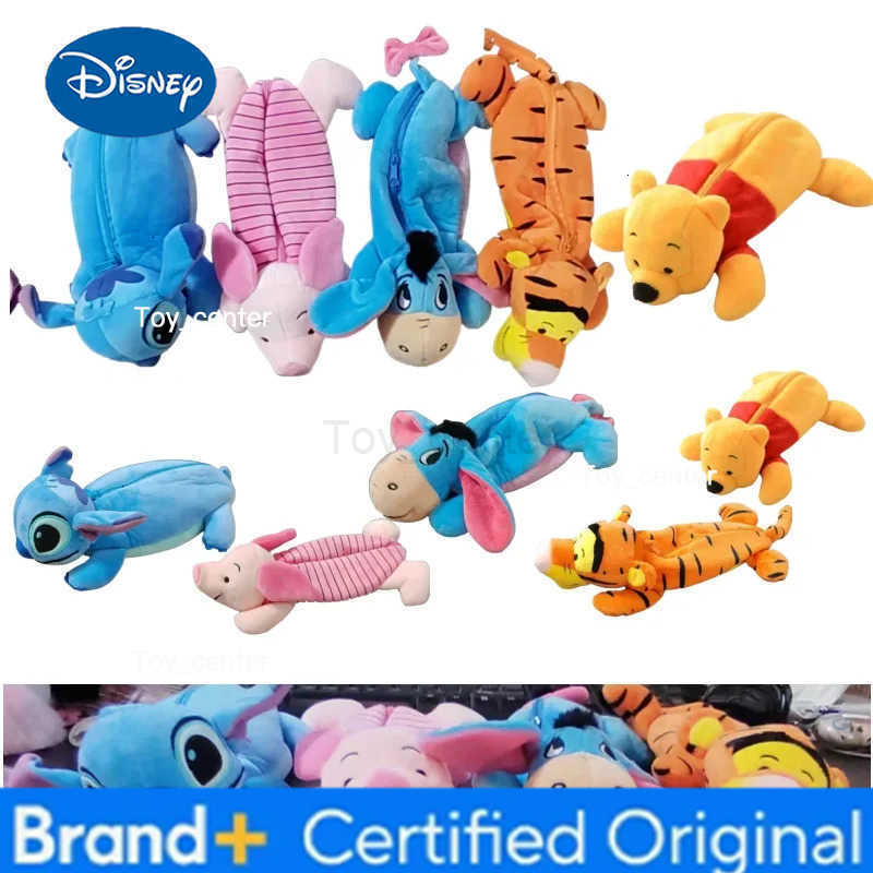 Disney Cartoon Stitch Pencil Bag Children Bear Piglet Stationery Bag Plush Storage Pencil Case Student Pen Pouch School Supplies H251227