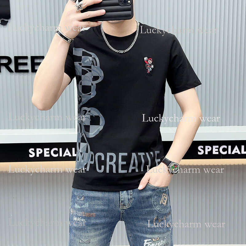 Summer New Cartoon Anime Print Short Sleeve Men Slim Fit Round Neck Men's Tee European Style Youth T-Shirt