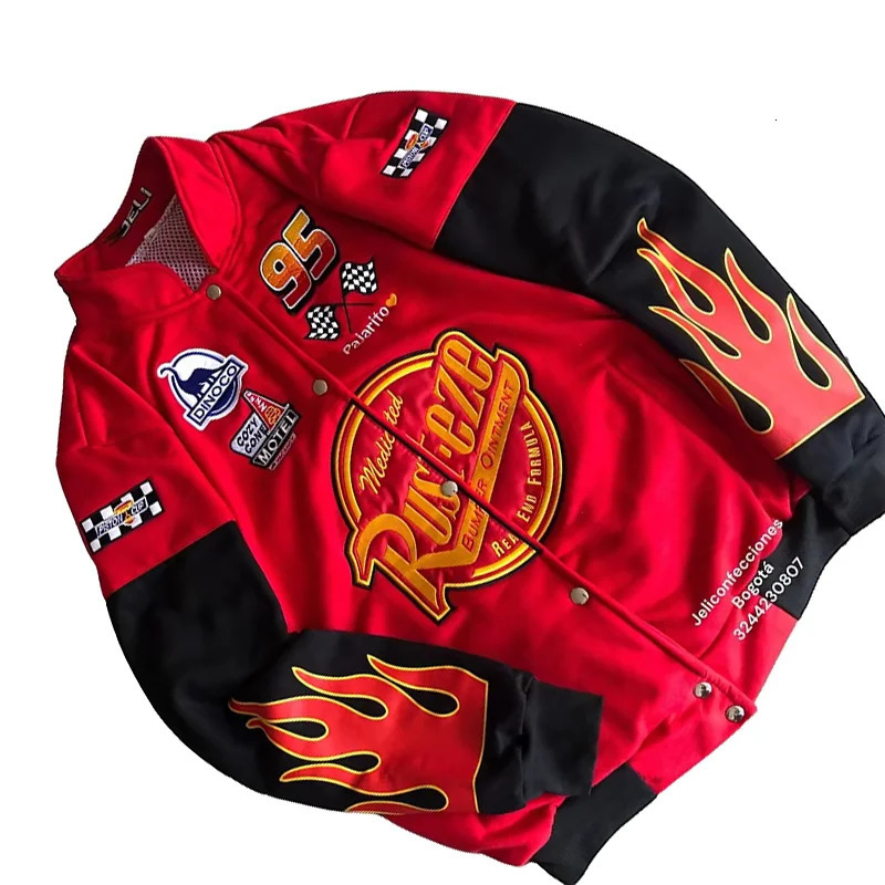 Red Black Colorblock Splicing Flame Harajuku Embroidery Oversized Baseball Jacket Y2K Men Women Casual Fashion Streetwear 251226