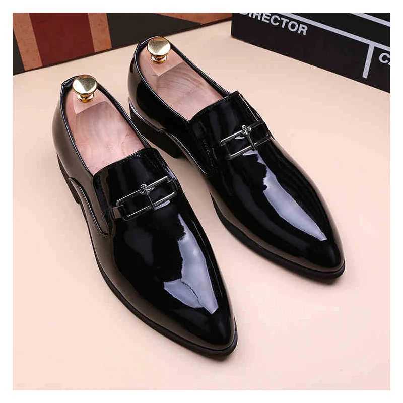 mens fashion wedding party dress patent leather shoes black red slip-on pointed toe shoe summer loafers trendy footwear Z251227