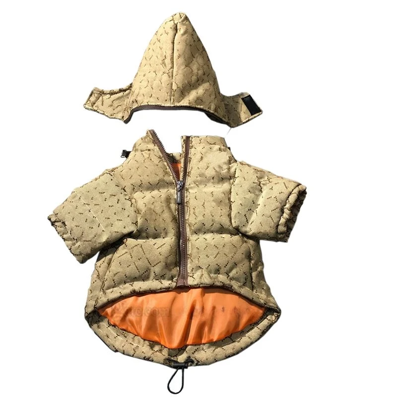 Designer Small Dog Winter Coat Windproof Warm Cotton Lined Pet Jacket Classic Letter Cold Weather Pet Apparel