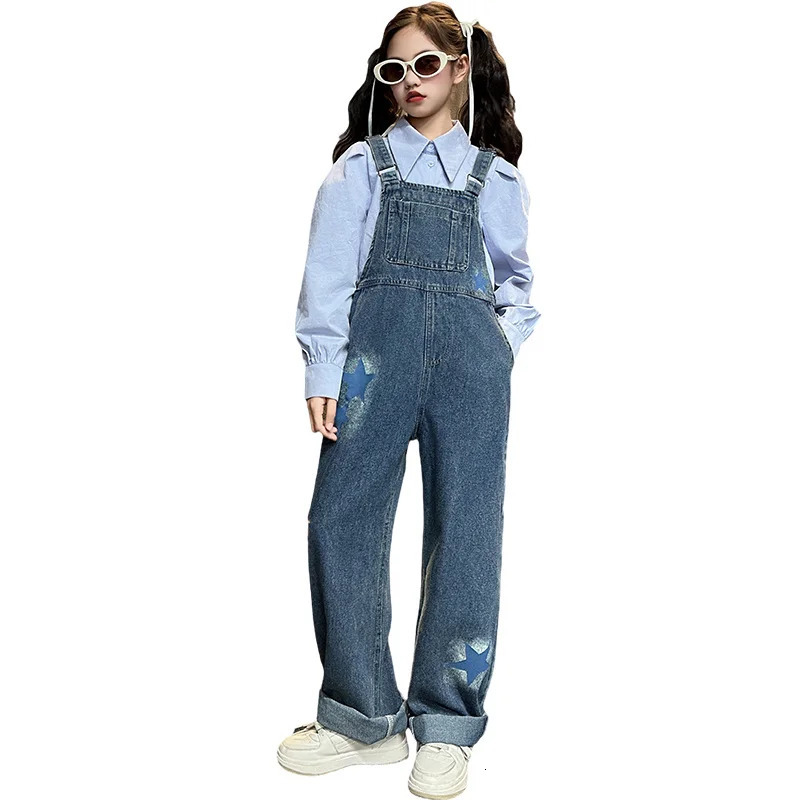 Fashion Children Jeans Overalls for Baby Girls Kids Blue Denim Jumpsuit Suspender Pants with Straps Age 5 6 7 8 9 10 11 12 13 14 251223