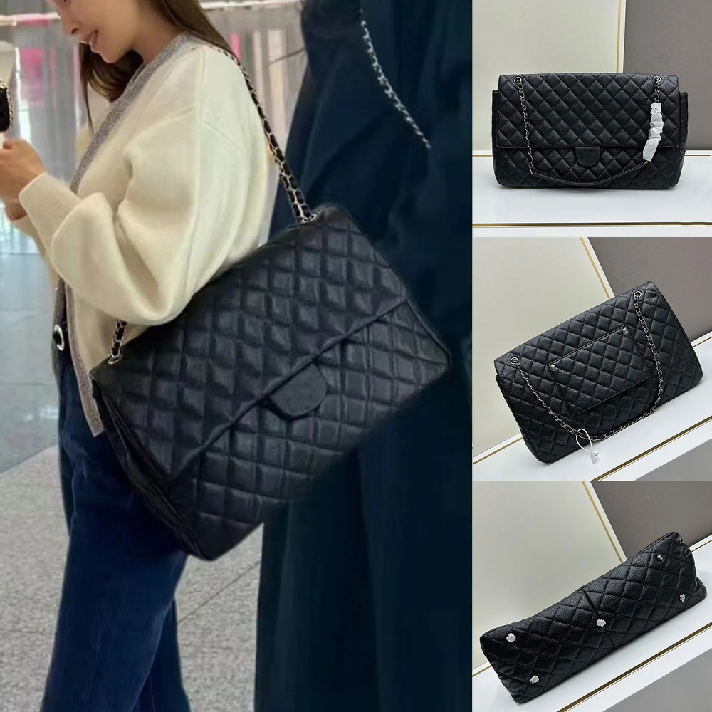 new oversize capacity classic handbag designer bag silver hardware leather flap sheepskin women chain shoulder bag shopping crossbody bag top quality 432