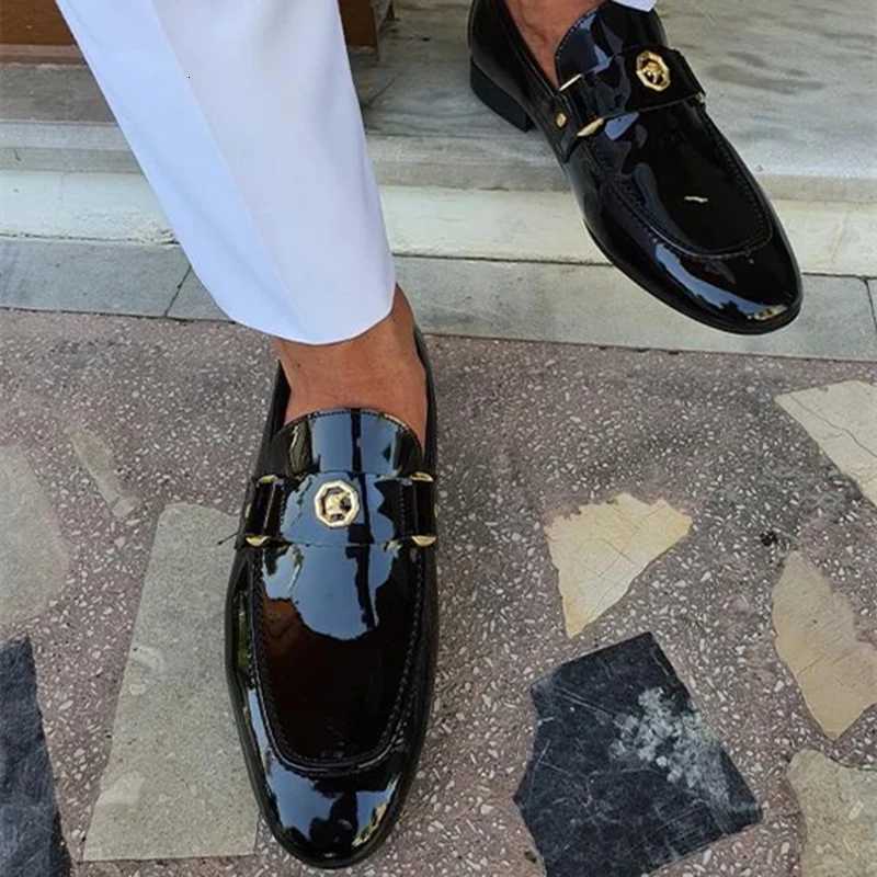 New Arrivals Loafers for Men Buckled Shiny Black Leather Shoes Slip-On Office Career Dress Shoes Free Shipping Big Size 38-47 Z251227