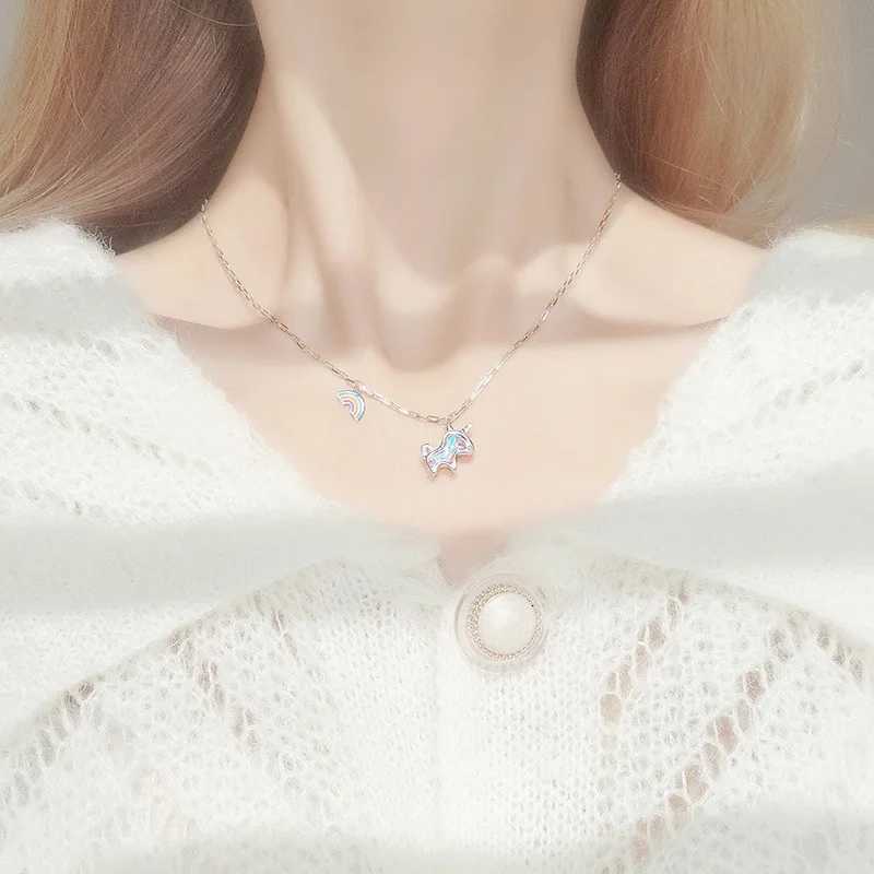 luxury 925 Sterling Silver Unicorn Charm Necklaces Pendants Choker Statement Necklace For Women Girls Birthday Party Gift Jewelry M251227