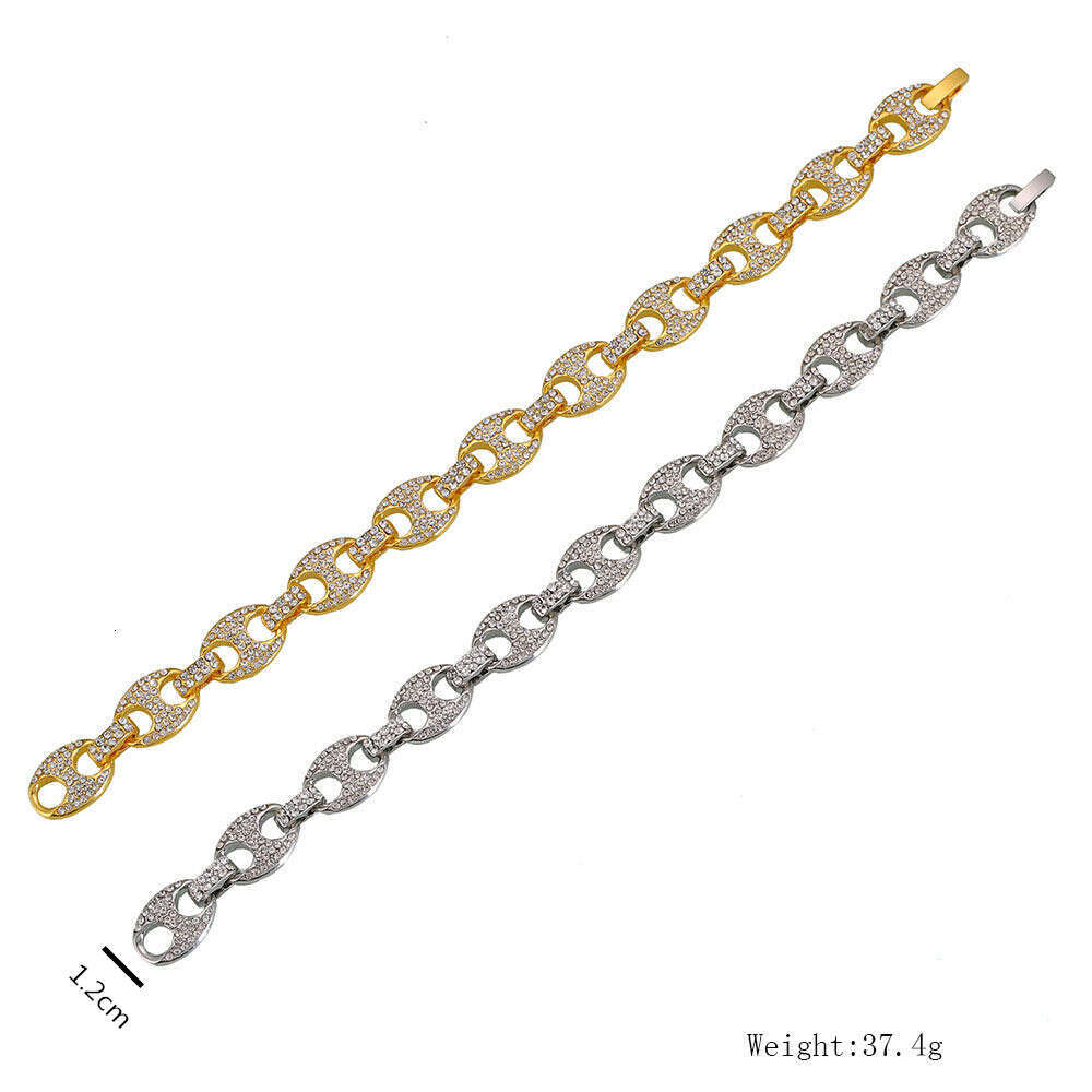 Bracelet for Women Hip-Hop Trendy Gold-Plated Alloy Bracelet Inlaid Diamond Bean Button Chain Tarnish-Resistant Versatile Daily Jewelry pearl bracelet