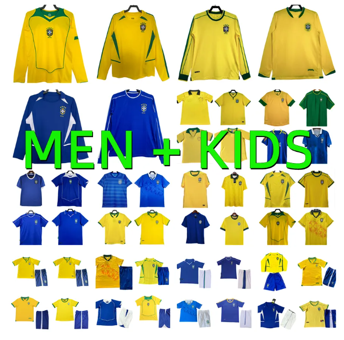 man kids kit 1994 1998 2002 2004 Brasil soccer jerseys retro shirts Carlos Romario Ronaldo Ronaldinho camisa de futebol BraziLS RIVALDO ADRIANO