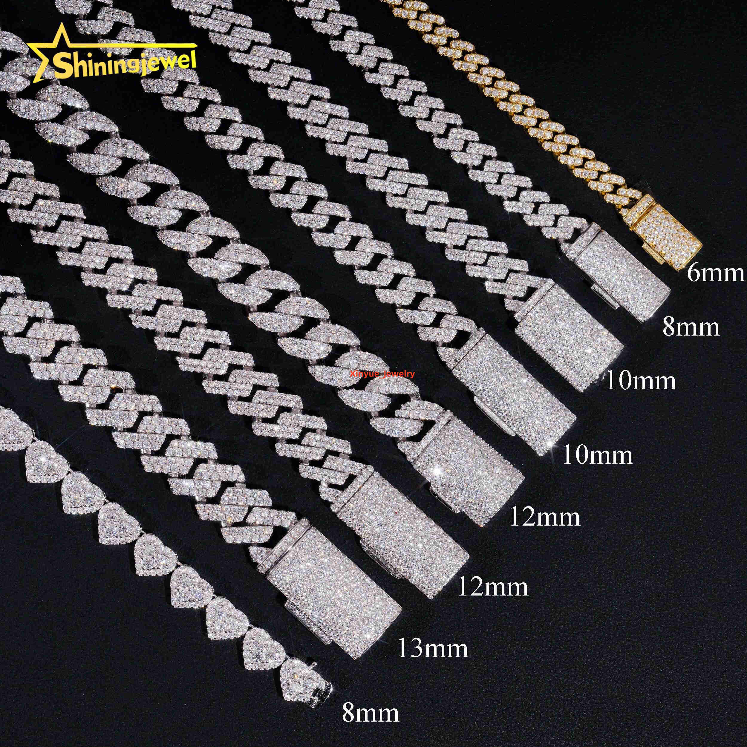 Hot Sale Moissanite Cuban Chain Necklace 925 Sterling Silver Gold Plated GRA VVS Moissanite Diamond Hip Hop Necklace