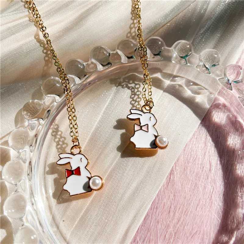 Cute Bowknot Rabbit Enamel Pendant Necklace Fashion Lovely Bunny Charms Choker Jewelry Birthday Gift For Women Girls M251227